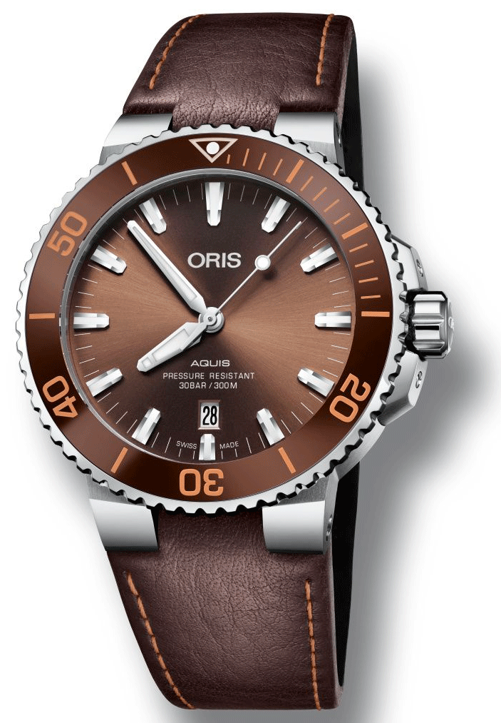  Shop Authentic Oris Aquis Date Brown Dial Brown Leather Strap Watch for Men - 0173377304152-0752412EB - Luxxuri