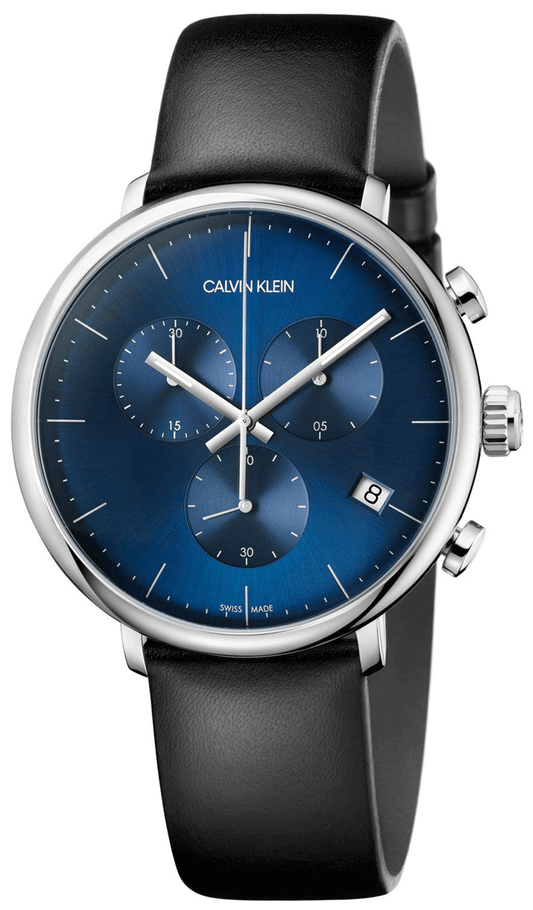  Shop Authentic Calvin Klein High Noon Chronograph Blue Dial Black Leather Strap Watch for Men - K8M271CN - Luxxuri