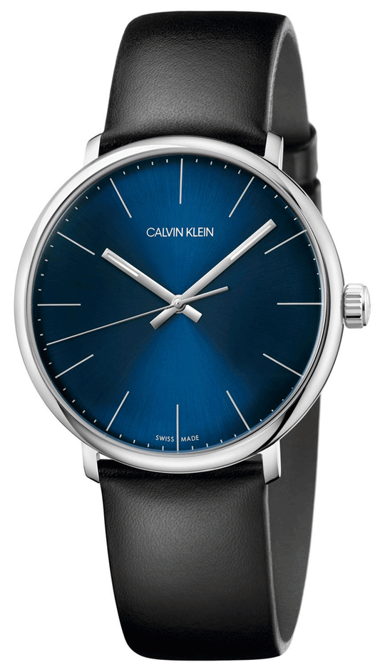  Shop Authentic Calvin Klein High Noon Quartz Blue Dial Black Leather Strap Watch for Men - K8M211CN - Luxxuri