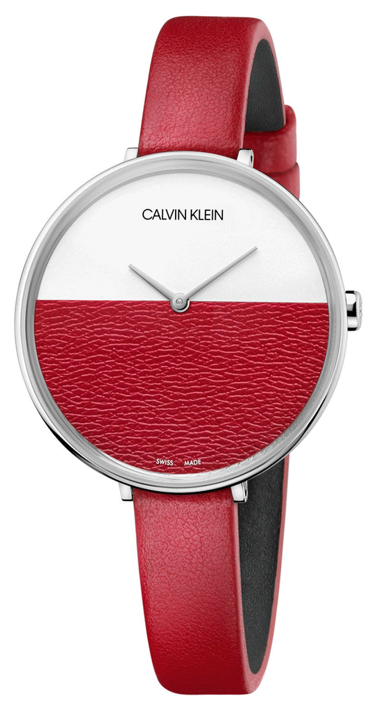  Shop Authentic Calvin Klein Rise Yellow Red Dial Red Leather Strap Watch for Women - K7A231UP - Luxxuri