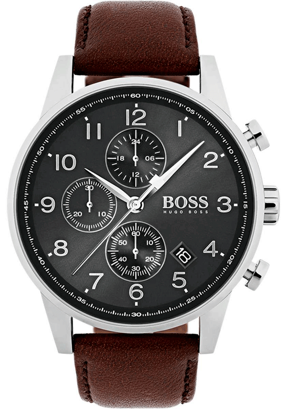  Shop Authentic Hugo Boss Navigator Grey Dial Brown Leather Strap Watch for Men - 1513494 - Luxxuri