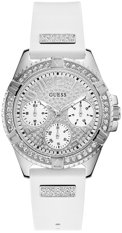  Shop Authentic Guess Frontier Diamonds Silver Dial White Rubber Strap Watch For Women - W1160L4 - Luxxuri