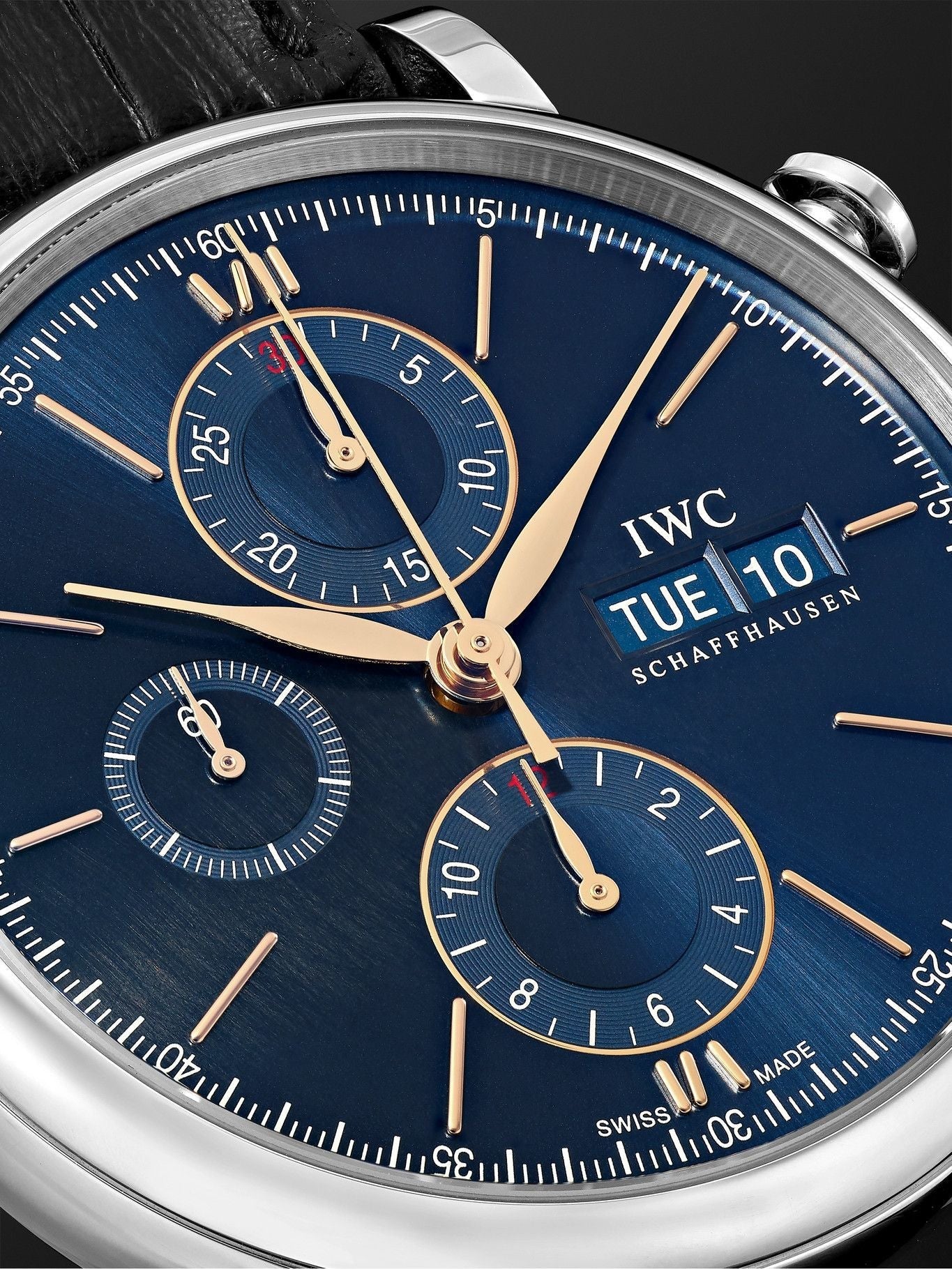  Shop Authentic IWC Portofino Chronograph Blue Dial Black Leather Strap Watch for Men - IW391036 - Luxxuri