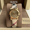  Shop Authentic Burberry The City Gold Dial Haymarket Brown Leather Strap Watch for Women - BU9219 - Luxxuri
