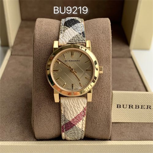  Shop Authentic Burberry The City Gold Dial Haymarket Brown Leather Strap Watch for Women - BU9219 - Luxxuri