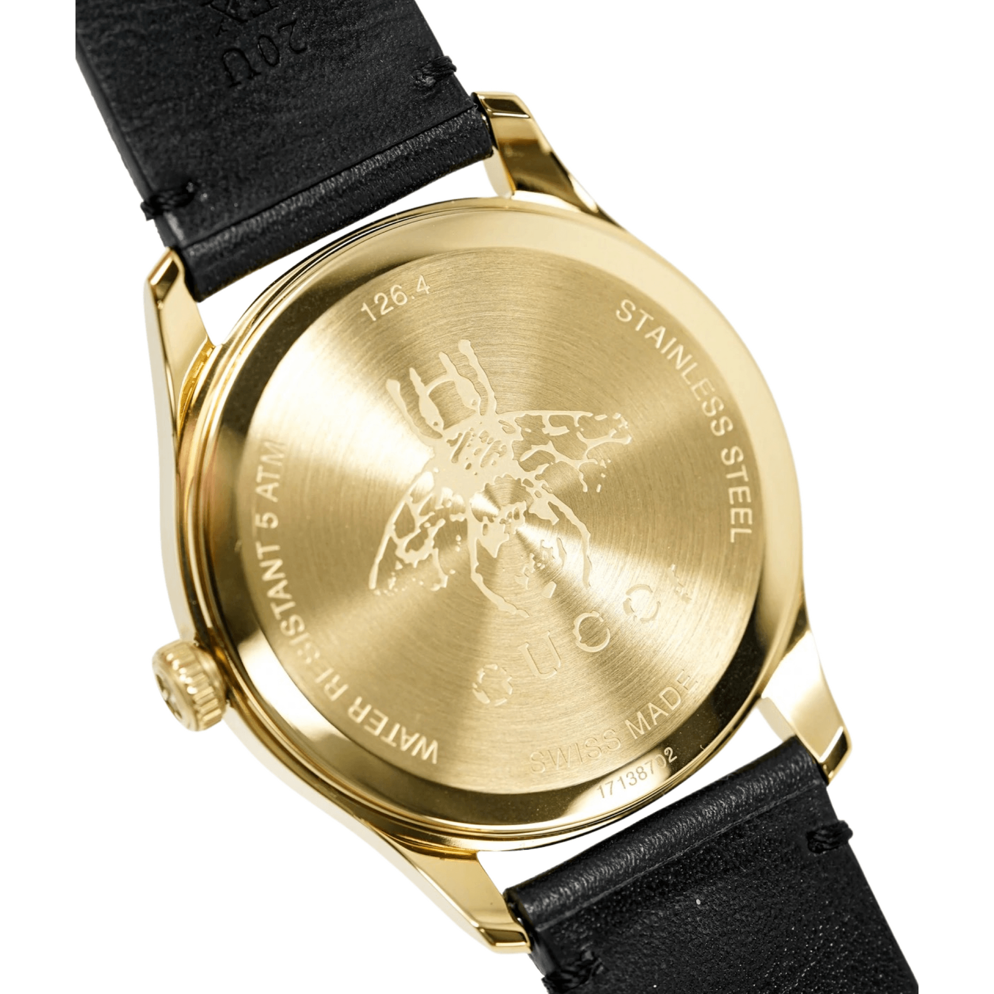 Gucci G Timeless Bee Motif Black Dial Black Leather Strap Watch For Women - YA1264055