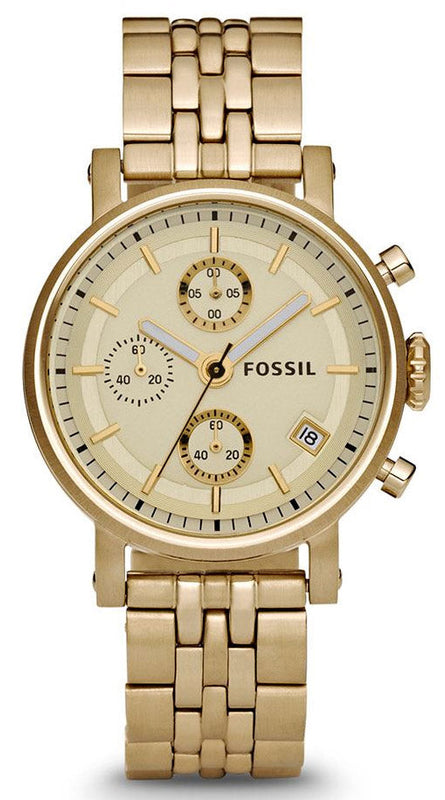  Shop Authentic Fossil Boyfriend Chronograph Gold Dial Gold Steel Strap Watch for Women - ES2197 - Luxxuri