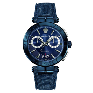  Shop Authentic Versace Aion Chronograph Blue Dial Blue Leather Strap Watch for Men - VBR070017 - Luxxuri