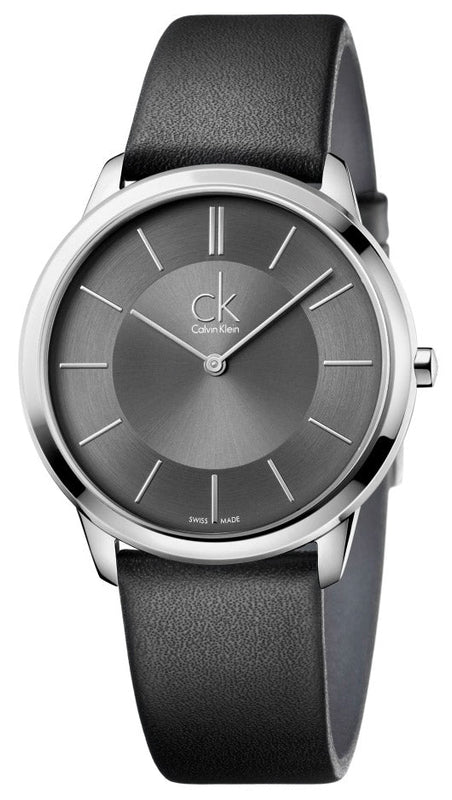  Shop Authentic Calvin Klein Minimal Black Dial Black Leather Strap Watch for Men - K3M211C4 - Luxxuri
