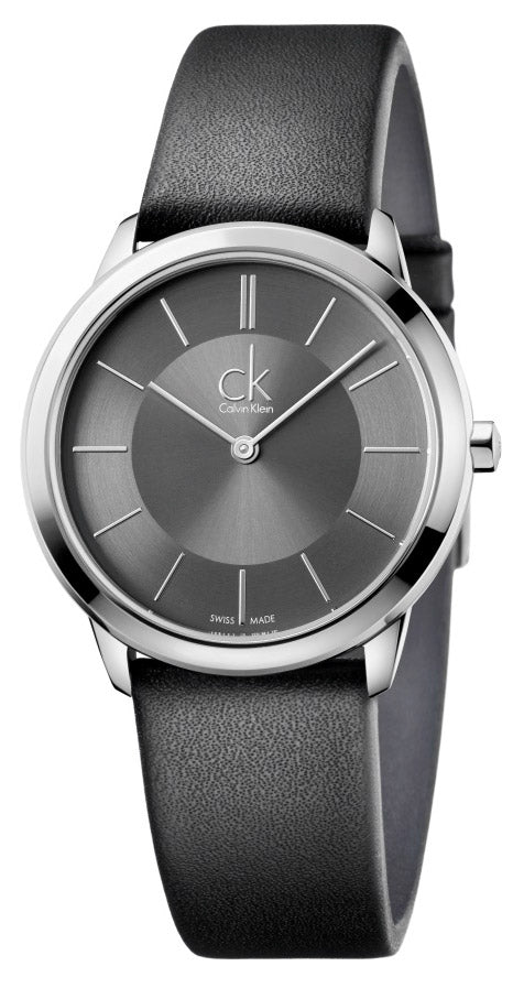  Shop Authentic Calvin Klein Minimal Grey Dial Black Leather Strap Watch for Men - K3M221C4 - Luxxuri