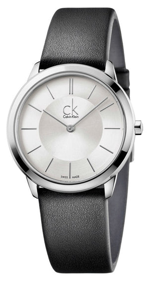  Shop Authentic Calvin Klein Minimal Silver Dial Black Leather Strap Watch for Women - K3M221C6 - Luxxuri