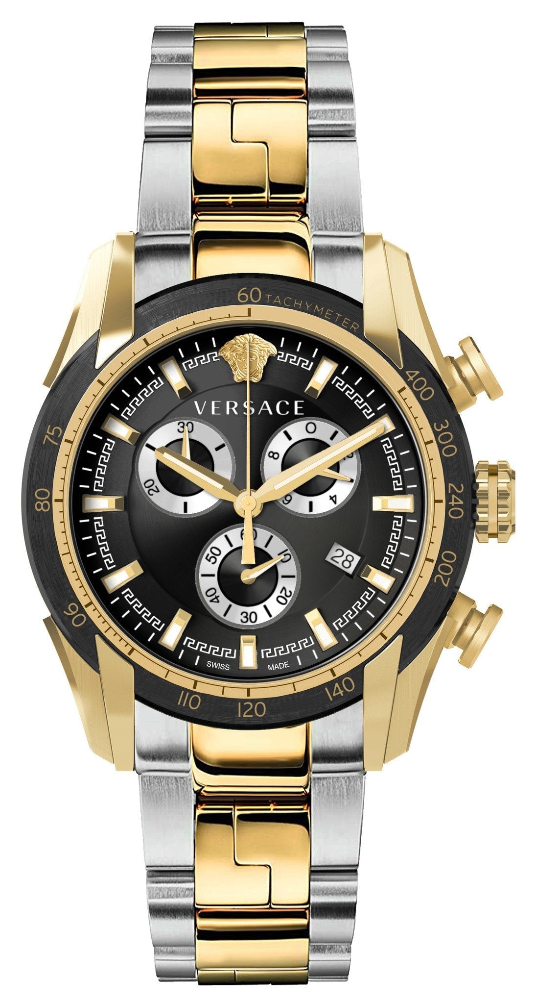  Shop Authentic Versace V-Ray Chronograph Black Dial Two Tone Steel Strap Watch For Men - VE2I00421 - Luxxuri