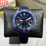  Shop Authentic Fossil Grant Chronograph Blue Dial Blue Leather Strap Watch for Men - FS5373 - Luxxuri