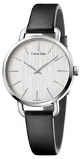  Shop Authentic Calvin Klein Even Silver Black Leather Strap Watch for Women - K7B231C6 - Luxxuri
