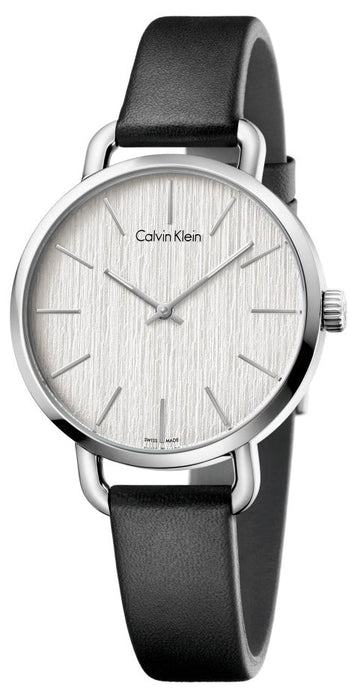  Shop Authentic Calvin Klein Even Silver Black Leather Strap Watch for Women - K7B231C6 - Luxxuri