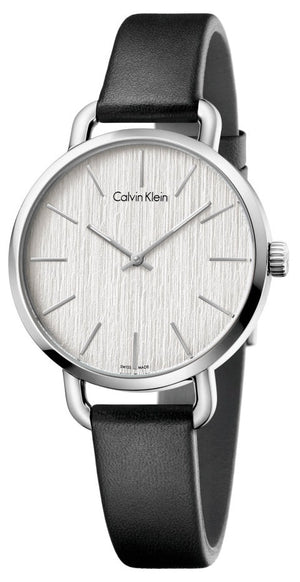 Shop Authentic Calvin Klein Even Silver Black Leather Strap Watch for Women - K7B231C6 - Luxxuri