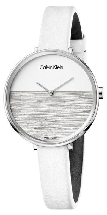  Shop Authentic Calvin Klein Rise White Grey Dial White Leather Strap Watch for Women - K7A231L6 - Luxxuri