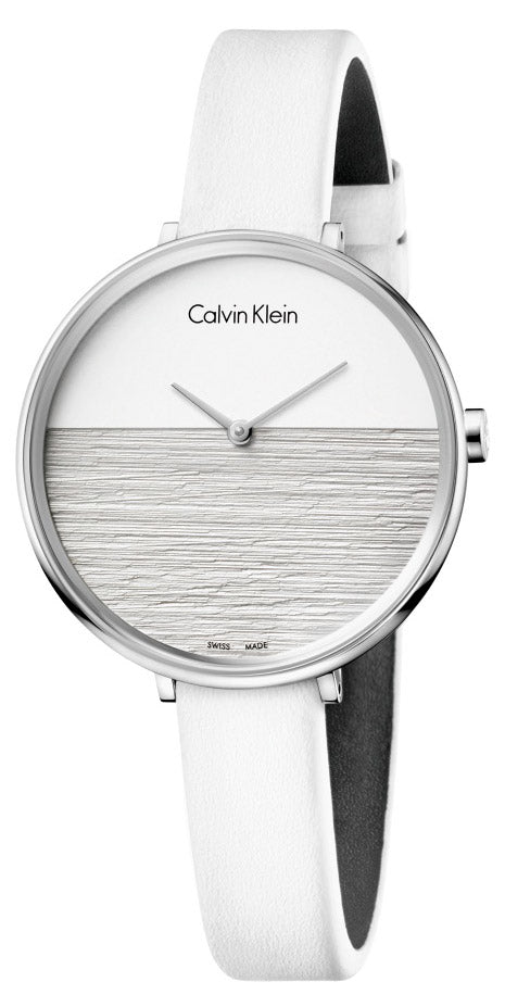 Shop Authentic Calvin Klein Rise White Grey Dial White Leather Strap Watch for Women - K7A231L6 - Luxxuri