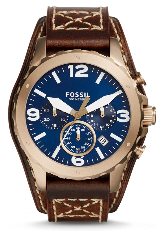  Shop Authentic Fossil Nate Chronograph Blue Dial Brown Leather Strap Watch for Men - JR1505 - Luxxuri