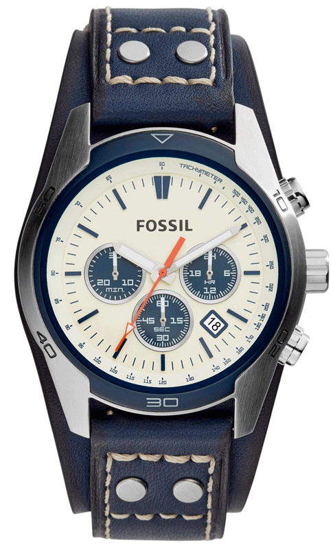  Shop Authentic Fossil Coachman Chronograph White Dial Blue Leather Strap Watch for Men - CH3051 - Luxxuri