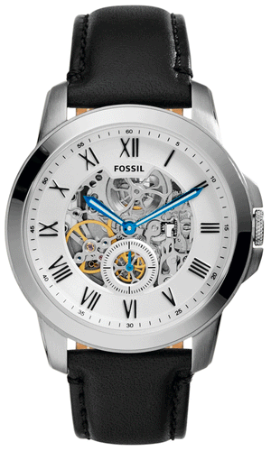  Shop Authentic Fossil Grant Skeleton White Dial Black Leather Strap Watch for Men -  ME3053 - Luxxuri