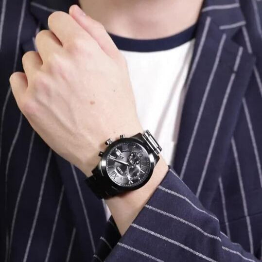  Shop Authentic Guess Atlas Chronograph Black Dial Black Steel Strap Watch For Men - W0668G5 - Luxxuri