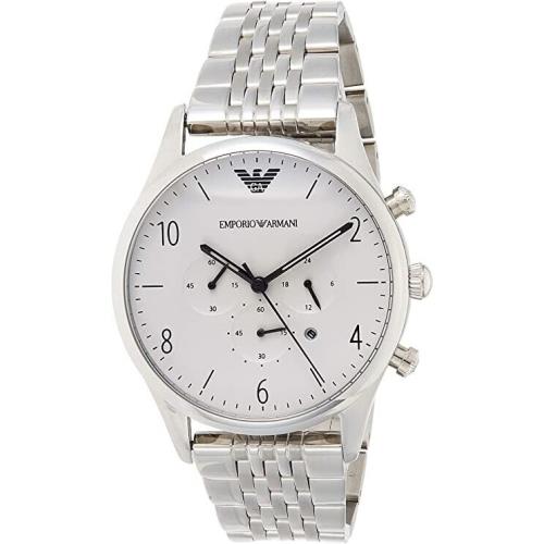 Emporio Armani Classic Chronograph Silver Dial Silver Steel Strap Watch For Men - AR1879