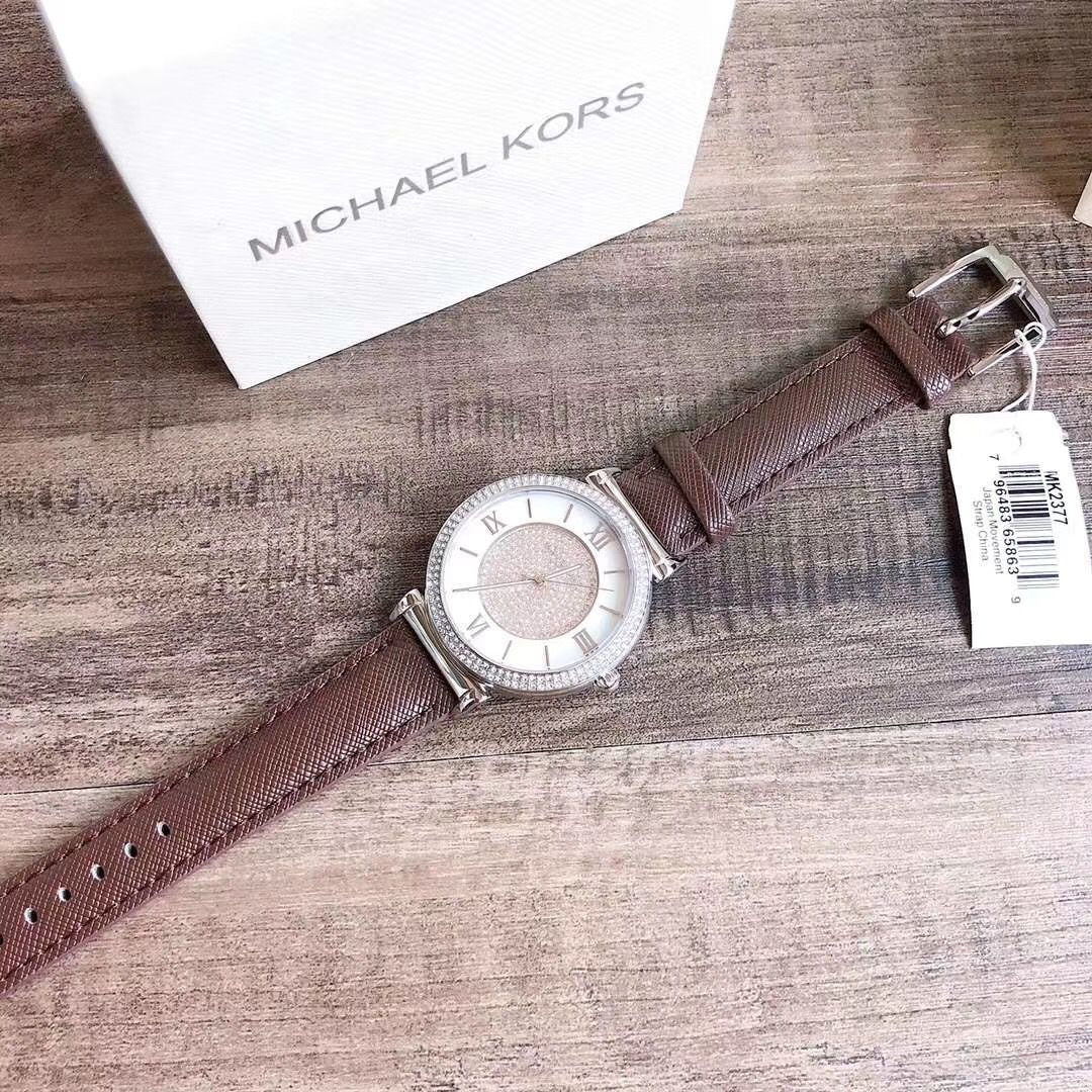  Shop Authentic Michael Kors Caitlin Quartz Silver Dial Gray Leather Strap Watch For Women - MK2377 - Luxxuri