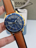  Shop Authentic Fossil Grant Sport Chronograph Blue Dial Brown Leather Strap Watch for Men - FS5268 - Luxxuri