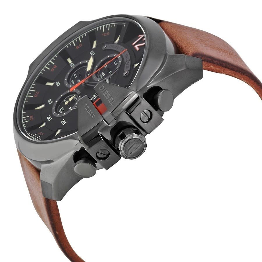 Diesel Mega Chief Quartz Chronograph Brown Leather Strap Watch For Men - DZ4343