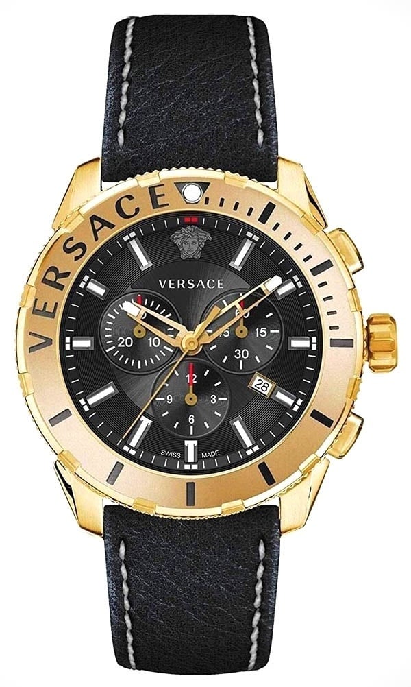  Shop Authentic Versace Casual Chronograph Black Dial Black Leather Strap Watch for Men - VERG003-18 - Luxxuri