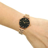  Shop Authentic Emporio Armani Gianni T-Bar Black Dial Rose Gold Strap Watch For Women - AR11145 - Luxxuri