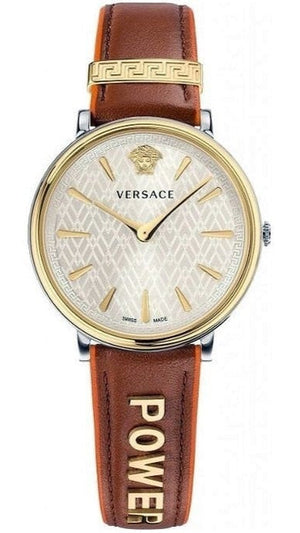  Shop Authentic Versace V-Circle Quartz Mother of Pearl Dial Brown Leather Strap Watch for Women - VBP03017 - Luxxuri