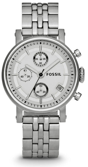 Shop Authentic Fossil Boyfriend Chronograph Silver Dial Silver Steel Strap Watch for Women - ES2198 - Luxxuri