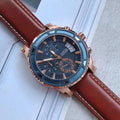  Shop Authentic Guess Pinnacle Chronograph Quartz Blue Dial Brown Leather Strap Watch For Women - W0673G3 - Luxxuri