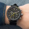  Shop Authentic Emporio Armani Mario Chronograph Black Dial Black Leather Strap Watch For Men - AR11325 - Luxxuri