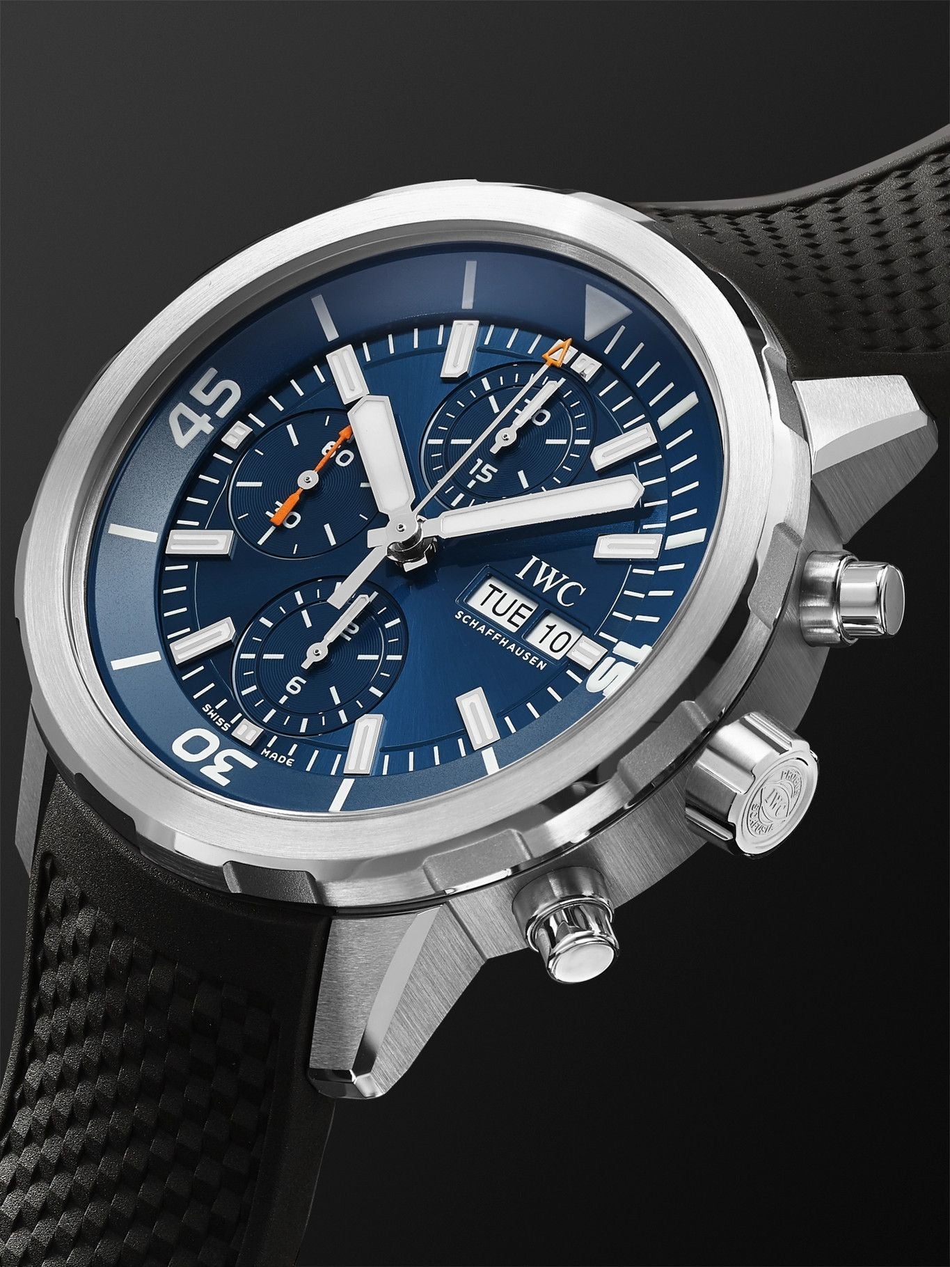  Shop Authentic IWC Aquatimer Automatic Chronograph 44mm Blue Dial Black Rubber Strap Watch for Men - IW376805 - Luxxuri