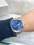  Shop Authentic Emporio Armani Mario Chronograph Blue Dial Silver Steel Strap Watch For Men - AR11306 - Luxxuri