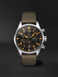  Shop Authentic IWC Pilot's Watch Chronograph Black Dial Olive Green Calfskin Strap Watch for Men - IW377730 - Luxxuri