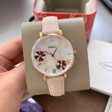 Shop Authentic Fossil Jacqueline Three Hand Mother of Pearl Dial Pink Leather Strap Watch for Women - ES4671 - Luxxuri