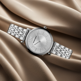 Shop Authentic Emporio Armani Gianni T-Bar Quartz Silver Dial Silver Steel Strap Watch For Women - AR11445 - Luxxuri