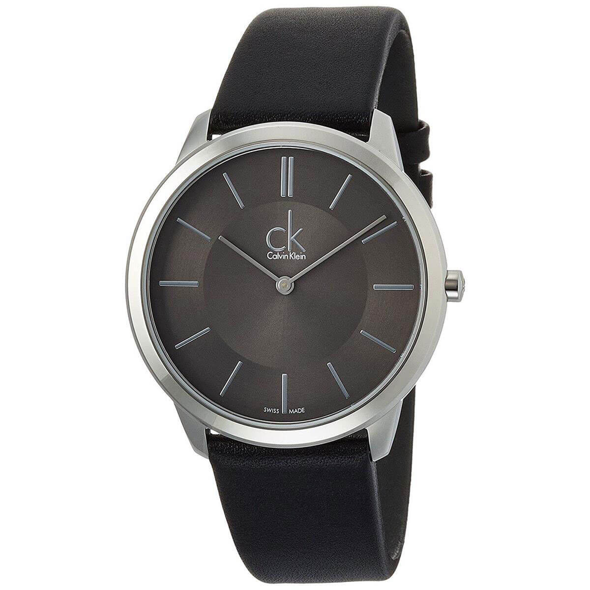  Shop Authentic Calvin Klein Minimal Black Dial Black Leather Strap Watch for Men - K3M211C4 - Luxxuri