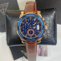  Shop Authentic Guess Pinnacle Chronograph Quartz Blue Dial Brown Leather Strap Watch For Women - W0673G3 - Luxxuri