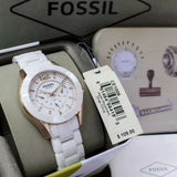  Shop Authentic Fossil Ceramic Multifunction White Dial White Steel Strap Watch for Women - CE1006 - Luxxuri