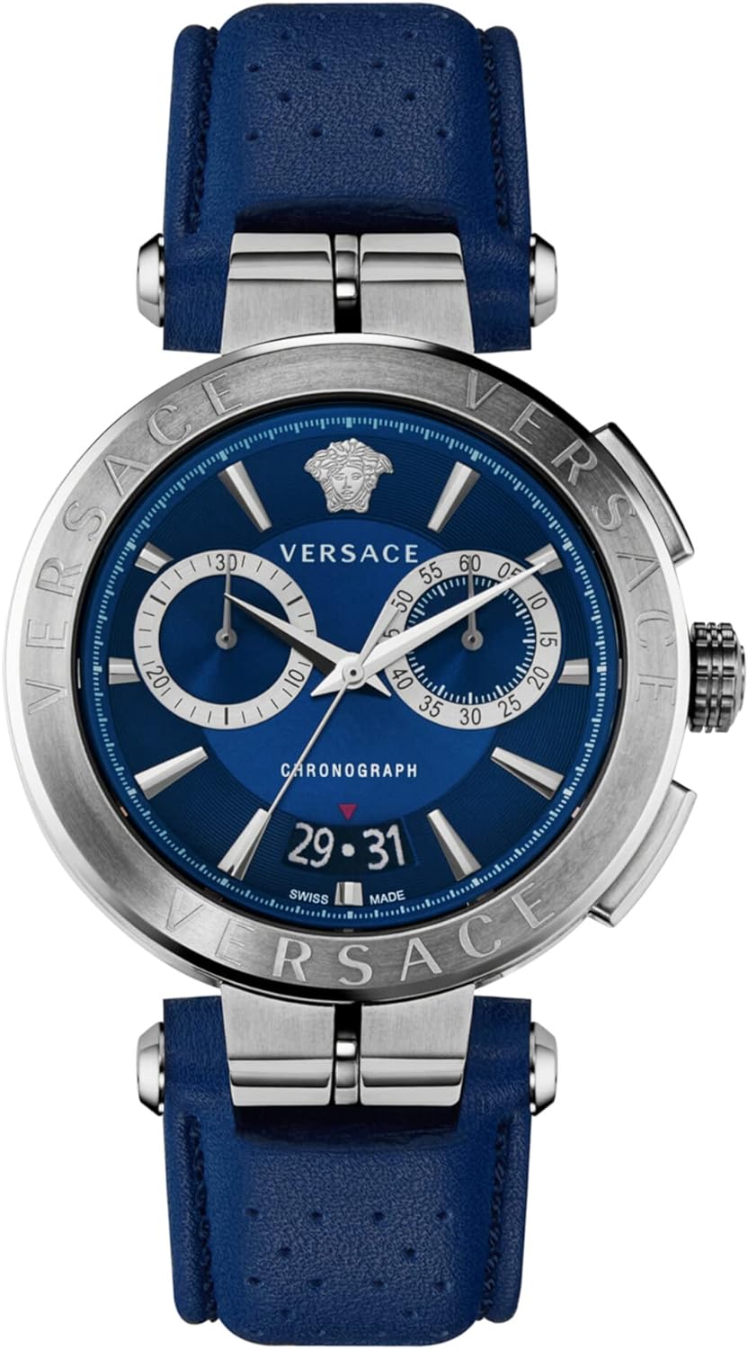  Shop Authentic Versace Aion Chronograph Blue Dial Blue Leather Strap Watch for Men - VE1D01220 - Luxxuri