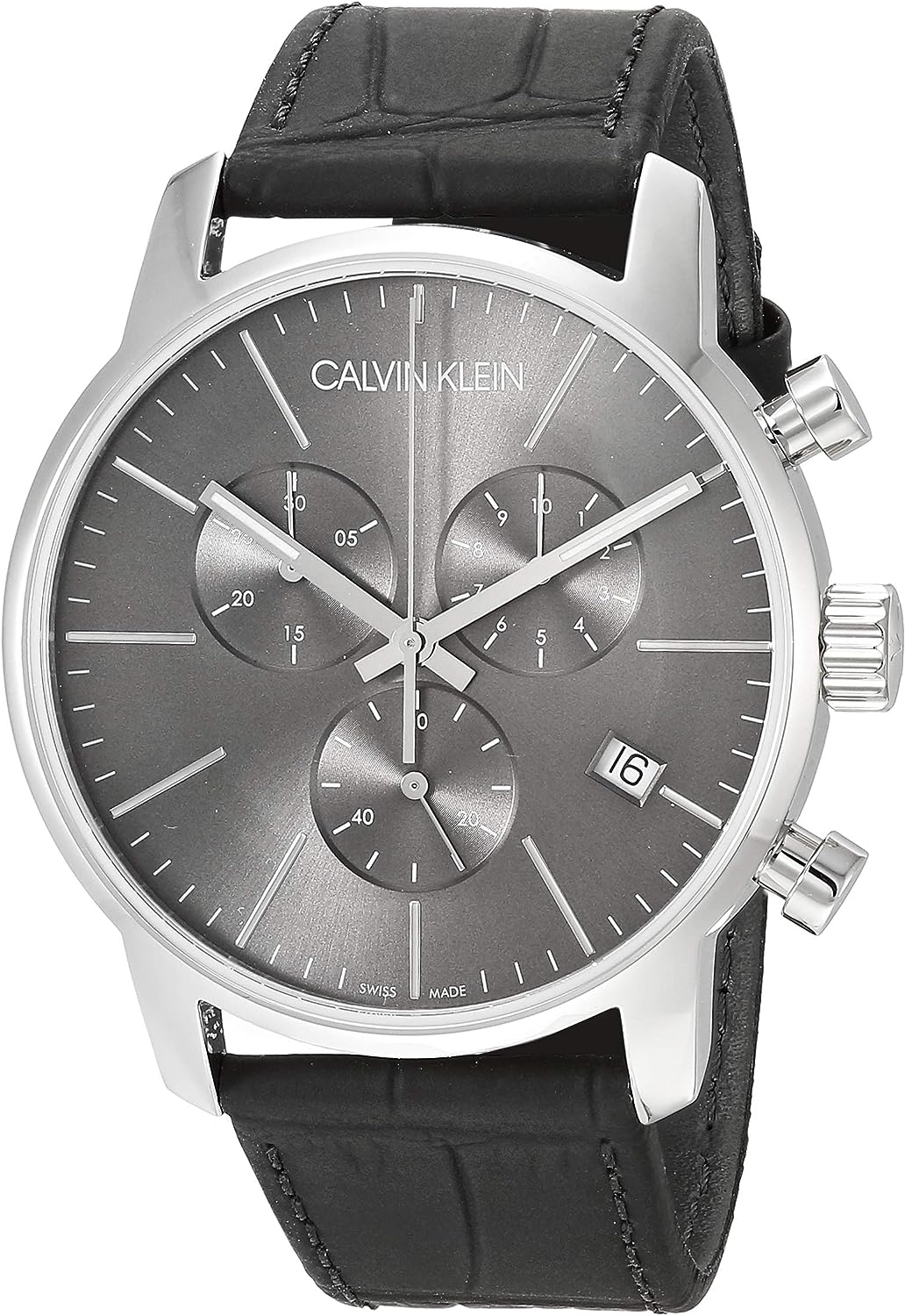  Shop Authentic Calvin Klein City Chronograph Black Dial Black Leather Strap Watch for Men - K2G271C3 - Luxxuri