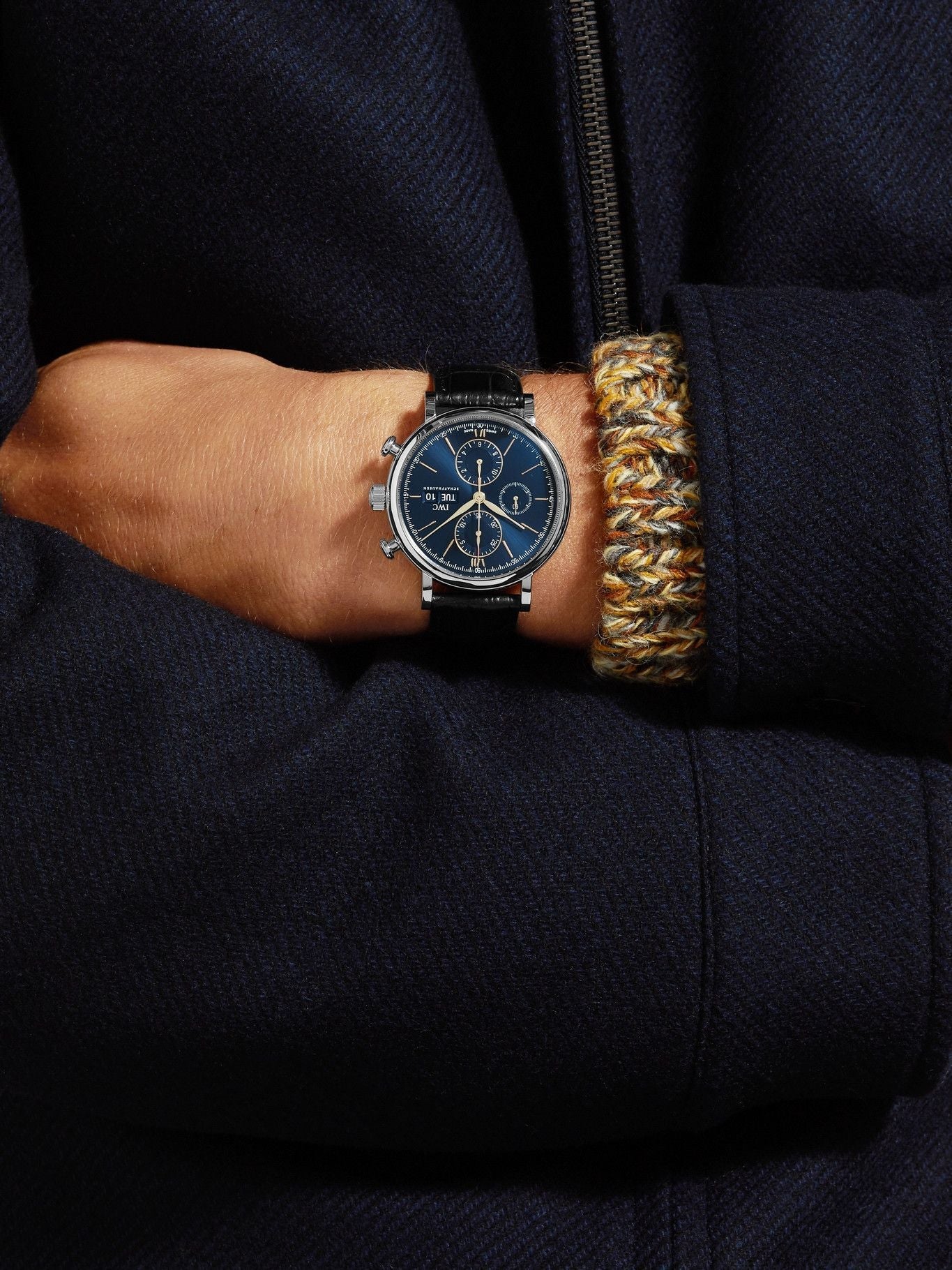  Shop Authentic IWC Portofino Chronograph Blue Dial Black Leather Strap Watch for Men - IW391036 - Luxxuri