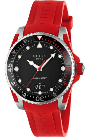  Shop Authentic Gucci Dive Quartz Black Dial Red Rubber Strap Watch For Men - YA136309 - Luxxuri