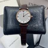  Shop Authentic Emporio Armani Gianni T-Bar Silver Dial Brown Leather Strap Watch For Women - AR11269 - Luxxuri