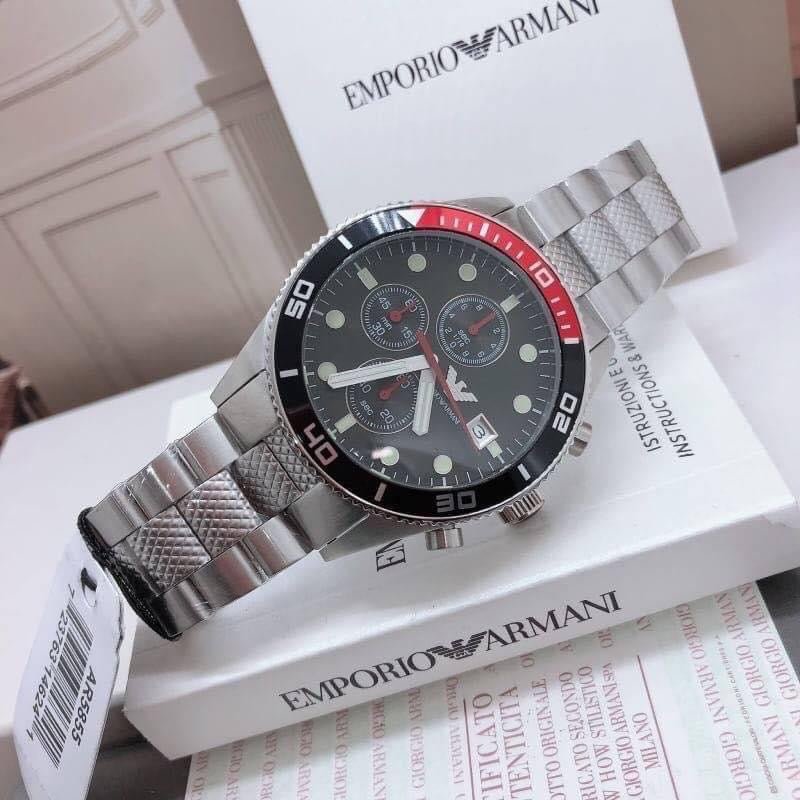 Emporio Armani Chronograph Black Dial Silver Stainless Steel Watch For Men - AR5855